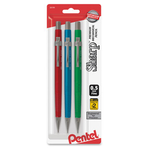 Pentel Sharp Mechanical Pencil, 0.5 mm, HB (#2.5), Black Lead, Assorted Barrel Colors, 3/Pack PENP205MBP3M1 View Product Image