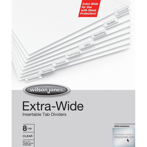 Wilson Jones Oversized Reinforced Insertable Tab Index, 8-Tab, 11 x 9.25, White, 1 Set WLJ55209 View Product Image