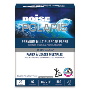 Boise POLARIS Premium Multipurpose Paper, 97 Bright, 20lb, 8.5 x 11, White, 500 Sheets/Ream, 10 Reams/Carton, 40 Cartons/Pallet View Product Image