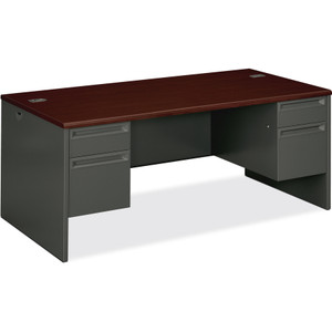 HON 38000 Series Double Pedestal Desk, 72w x 36d x 29.5h, Mahogany/Charcoal View Product Image