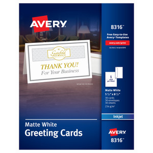 Avery Half-Fold Greeting Cards, Inkjet, 5 1/2 x 8.5, Matte White, 30/Box w/Envelopes View Product Image