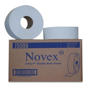 Novex 9" Jumbo Roll Bath Tissue, Case with Handles for Easy Lift, Septic Safe, 2-Ply, White, 3.4" x 1,000 ft, 12 Rolls/Carton View Product Image