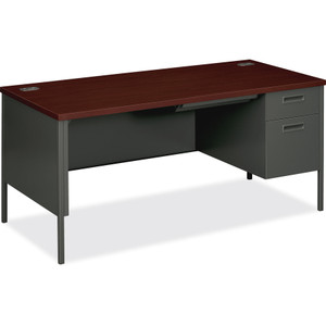 HON Metro Classic Right Pedestal Desk, 66w x 30d 29.5h, Mahogany/Charcoal View Product Image