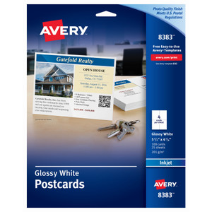 Avery Photo-Quality Glossy Postcards for Inkjet Printers, 4 1/4 x 5 1/2, White, 100/Pk View Product Image