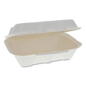 Pactiv EarthChoice Bagasse Hinged Lid Container, 9.1 x 6.1 x 3.3, 1-Compartment, Natural, 150/Carton View Product Image