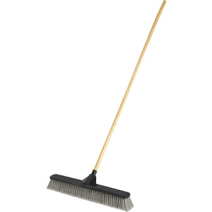 Rubbermaid Commercial Push Brooms, 24" Brush, PET Bristles, For Fine Debris, 62" Wood Handle, Black View Product Image