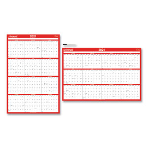 Universal Erasable Wall Calendar, 24 x 36, White/Red, 2021 View Product Image