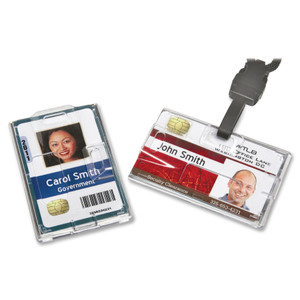 AbilityOne 8455016452732 SKILCRAFT Dual-Sided Name Badge Holder, Clear, 250/Box View Product Image