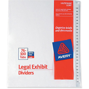 Avery Preprinted Legal Exhibit Side Tab Index Dividers, Avery Style, 26-Tab, 76 to 100, 11 x 8.5, White, 1 Set View Product Image