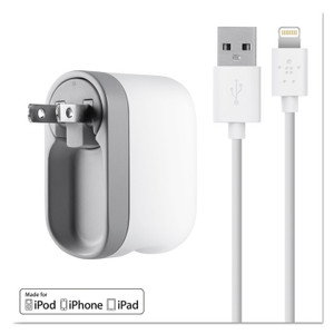 Belkin Swivel Charger, 2.1 Amp Port, Detachable Lightning Cable, White View Product Image