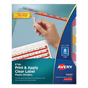 Avery Print and Apply Index Maker Clear Label Plastic Dividers with Printable Label Strip, 8-Tab, 11 x 8.5, Translucent, 1 Set AVE11433 View Product Image