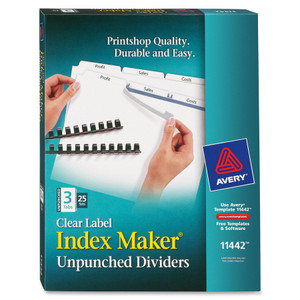 Avery Print and Apply Index Maker Clear Label Unpunched Dividers, 3-Tab, Ltr, 25 Sets View Product Image