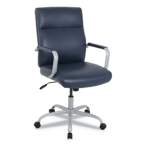 Alera kathy ireland OFFICE by Alera Manitou High-Back Leather Office Chair, Up to 275 lbs., Navy Seat/Back, Smoking Gray Base View Product Image