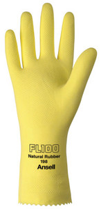 Ansell Unsupported Latex Gloves, 9, Natural Latex, Flock Lined, Yellow View Product Image