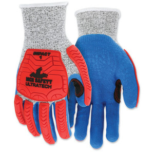 MCR Safety UT1951 UltraTech A/4/Impact Level 1 Mechanics Knit Glove, X-Large, Salt/Pepper, Red/Blue View Product Image