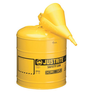 Justrite Type I Steel Safety Can, Diesel, 5 gal, Yellow, with Funnel View Product Image
