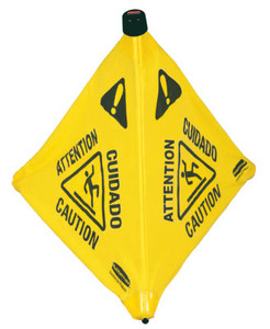 Newell Brands Floor Pop-Up Safety Cones, Caution (Multi-Lingual)/Wet Floor Symbol, Yellow, 20" View Product Image