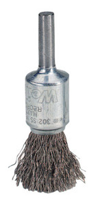 Weiler Crimped Wire Solid End Brushes, Stainless Steel, 25,000 rpm, 1/2" x 0.0104" View Product Image