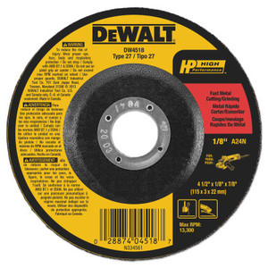 DeWalt Type 27 Depressed Center Wheels, 7/8 in Arbor, A24R Grit, Aluminum Oxide View Product Image