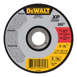 DeWalt XP Ceramic Type 1 Metal Cutting Wheel, 4-1/2 in x .045 x 5/8 in -11 View Product Image