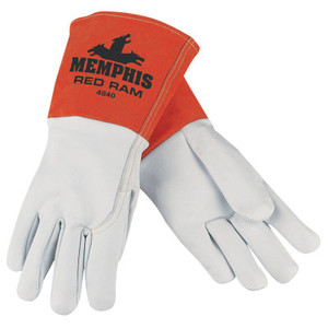 MCR Safety Red Ram Mig/Tig Welders Gloves, Grain Goat Skin, Med, White/Russet View Product Image