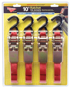 Keeper Ratchet Tie-Down Straps, S-Hooks, 1 in W, 8 ft L, 1,200 lb Capacity View Product Image