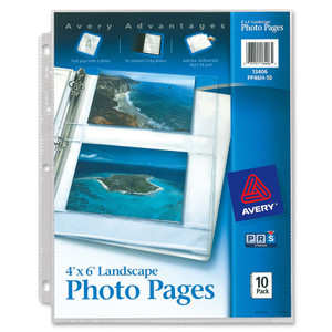 Avery Photo Storage Pages for Four 4 x 6 Horizontal Photos, 3-Hole Punched, 10/Pack View Product Image
