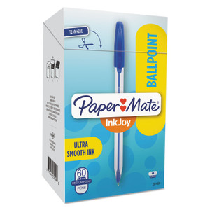 Paper Mate InkJoy 50ST Stick Ballpoint Pen, 1mm, Blue Ink, White/Blue Barrel, 60/Pack View Product Image