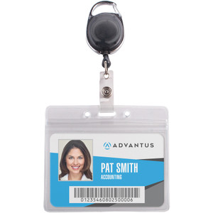 Advantus Resealable ID Badge Holder, Cord Reel, Horizontal, 3.75 x 4.13, Clear, 10/Pack View Product Image