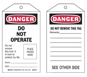 Brady Self-Laminating Tags, 5.3 x 3 in, Danger, Do Not Operate View Product Image
