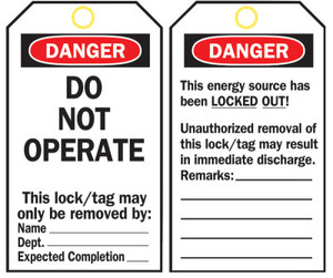 Brady Lockout Tags, 5 3/4 in x 3 in, Polyester, Danger, Do Not Operate View Product Image