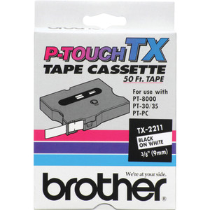 Brother P-Touch TX Tape Cartridge for PT-8000, PT-PC, PT-30/35, 0.35" x 50 ft, Black on White View Product Image