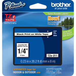 Brother P-Touch TZe Standard Adhesive Laminated Labeling Tape, 0.23" x 26.2 ft, Black on White View Product Image