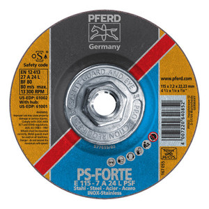 Pferd Depressed Center Wheel, 4 1/2 in Dia, 1/4 Thick, 5/8 Arbor, 24 Grit Alum. Oxide View Product Image