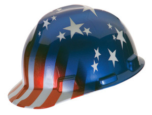 MSA Freedom Series V-Gard Helmet, Fas-Trac Ratchet, Cap, American Stars  Stripes View Product Image