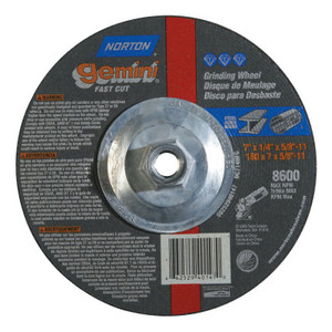 Norton Gemini Depressed Center Wheel, 7" Dia, 1/4" Thick, 5/8" Arbor View Product Image