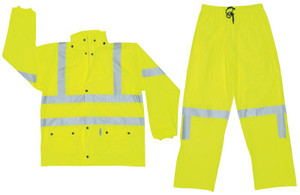 MCR Safety Luminator Class III Rain Suit, 0.4 mm Polyurethane, Fluorescent Lime, Large View Product Image