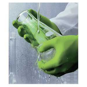 SHOWA N-Dex 7705PFT Disposable Gloves, Rolled Cuff, Large, Fluorescent Green View Product Image