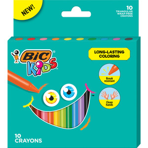 BIC Kids Coloring Triangle Crayons, 10 Assorted Colors, 10/Pack View Product Image