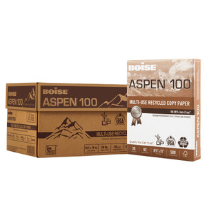 Boise ASPEN Multi-Use Recycled Paper, 92 Bright, 20lb, 8.5 x 11, White, 500 Sheets/Ream, 10 Reams/Carton View Product Image