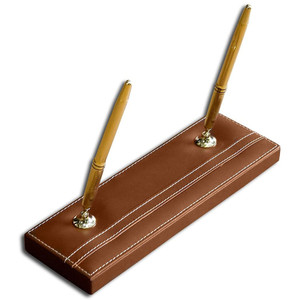 Dacasso Rustic Brown Leather Pen Stand with Gold Accents View Product Image