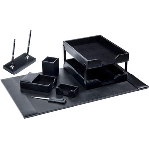 Dacasso Black Bonded Leather 9-Piece Desk Set View Product Image