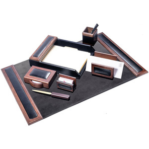 Dacasso Walnut & Leather 7-Piece Desk Set with 25.5" X 17.25" Desk Pad View Product Image