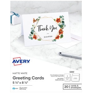 Avery Half-Fold Greeting Cards, Inkjet, 5 1/2 x 8.5, Matte White, 20/Box w/Envelopes View Product Image