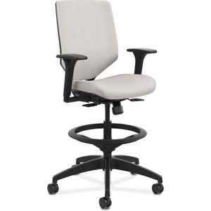 HON Solve Series Upholstered Back Task Stool, Supports up to 300 lbs., Sterling Seat/Sterling Back, Black Base View Product Image