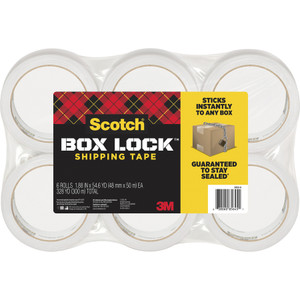 Scotch Box Lock Shipping Packaging Tape, 3" Core, 1.88" x 54.6 yds, Clear, 6/Pack View Product Image