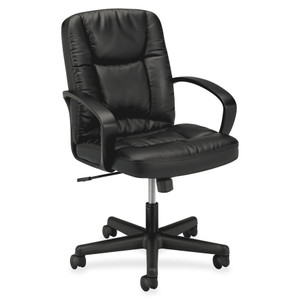 HON HVL171 Executive Mid-Back Leather Chair, Supports up to 250 lbs., Black Seat/Black Back, Black Base View Product Image