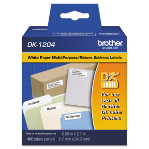 Brother Die-Cut Multipurpose Labels, 0.66" x 2.1", White, 400/Roll View Product Image