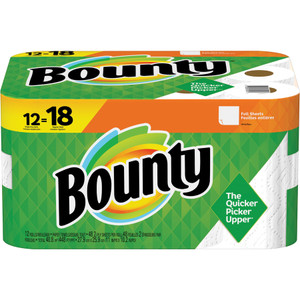 Bounty Kitchen Roll Paper Towels, 2-Ply, White, 48 Sheets/Single Plus Roll, 12 Rolls/Carton View Product Image