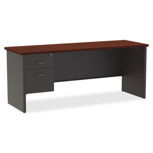 Lorell Mahogany Laminate/Charcoal Steel Left-pedestal Credenza - 2-Drawer View Product Image